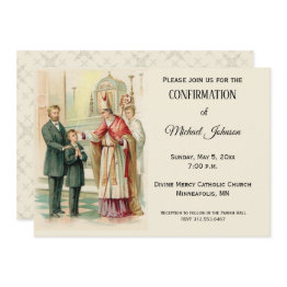 Small Traditional Catholic Boy Confirmation Confirm Invitation Front View