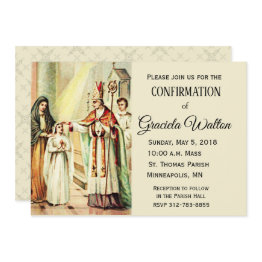 Small Traditional Catholic Girl Confirmation Confirm Invitation Front View