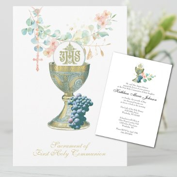 traditional catholic holy communion eucalyptus invitation