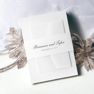 traditional simple elegant script formal wedding invitation belly band