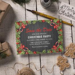 Small Tradtional Rustic Christmas Party | Save The Date Invitation Postinvitations Front View
