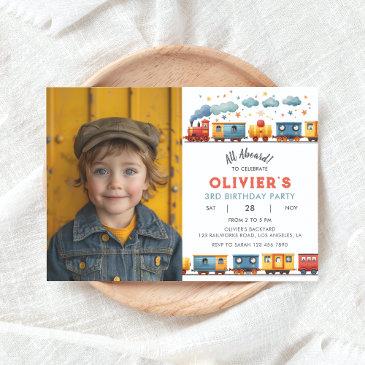 train birthday party photo invitation