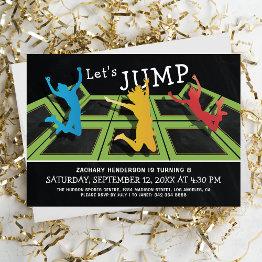 Small Trampoline Park Kids Birthday Party Invitation Front View