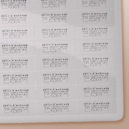 Small Transparent Modern Monogram Wedding Return Address Sticker Front View
