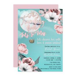 Small Traveling From Ms. To Mrs. Bridal Shower Teal Pink Invitation Front View