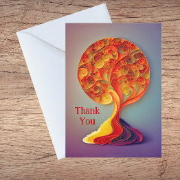 Small Tree Orange Autumn Quilling Illustration Thank You Holiday Invitations Front View