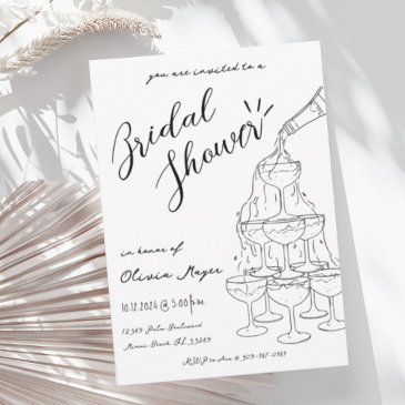 trendy hand drawn champagne tower bridal shower invitation
