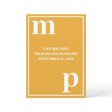 trendy lower case monogram marigold save the date invitation
