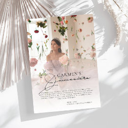 Small Trendy Modern Photo Quinceanera Birthday Thank You Invitations Front View