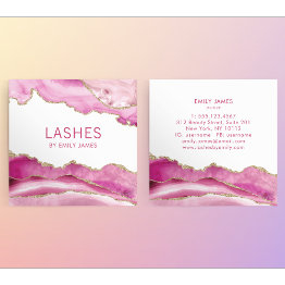 Small Trendy Modern Pink Agate Lash Extensions Beauty Square Business Invitations Front View