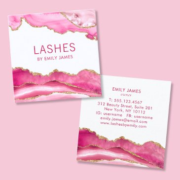 trendy modern pink agate lash extensions beauty square business invitations