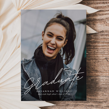 trendy modern simple script two photo graduation invitation