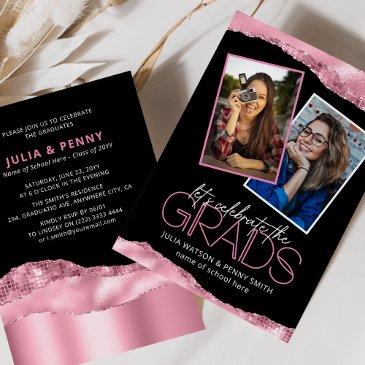 trendy pink girly joint graduation party photo invitation