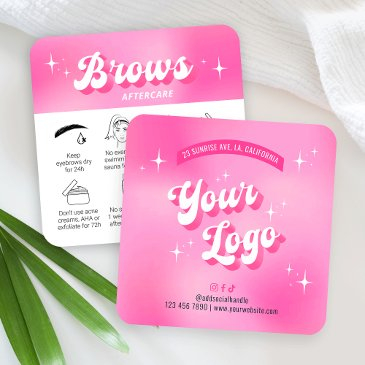 trendy pink retro groovy brows after care invitations