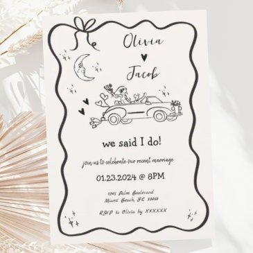 trendy quirky hand drawn wavy we eloped wedding invitation