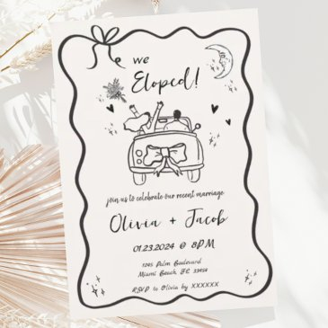 trendy quirky hand drawn wavy we eloped wedding invitation