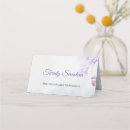 Small Trendy Rustic Purple Dusty Blue Mauve Flowers Plac Place Invitations Front View