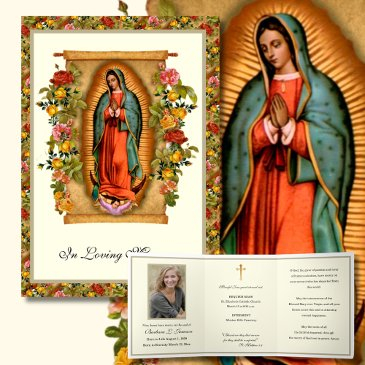 tri-fold guadalupe roses catholic funeral memorial