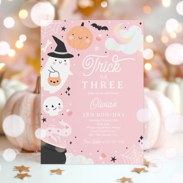 trick or three halloween ghost 3rd birthday party invitation