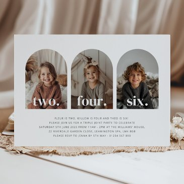 triple joint landscape photo birthday invitation