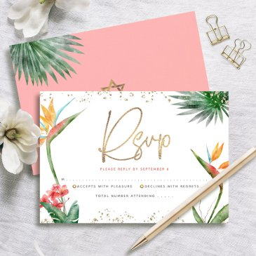 tropical bat mitzvah gold script floral watercolor rsvp invitations