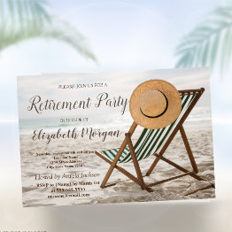 Small Tropical Beach,chair Retirement Party Invitation Front View