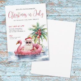 Small Tropical Beach Christmas In July Invitation Front View