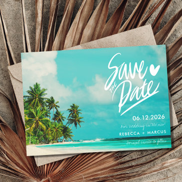 tropical beach destination wedding save the date invitation