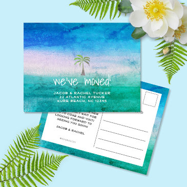 tropical beach ocean palm tree moving announcement postinvitations