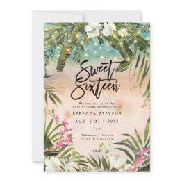 Small Tropical Beach Orchid Sweet 16 Invitation Front View