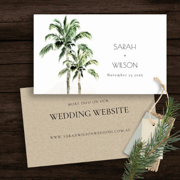 tropical beach palm trees rustic wedding website business invitations
