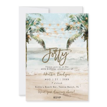 tropical beach palms 40th birthday party invitation