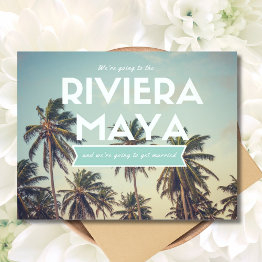 Small Tropical Beach Riviera Maya Wedding Save The Dates Announcement Postinvitations Front View