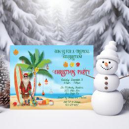 Small Tropical Beach Summer Santa Christmas Party Invitation Front View