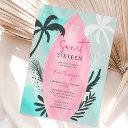tropical beach surfboard palm tree sweet 16 invitation