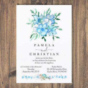 tropical blue hibiscus flowers wedding invitation