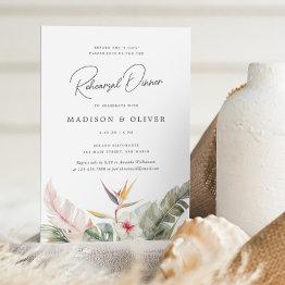 Small Tropical Botanicals Wedding Rehearsal Dinner Party Invitation Front View