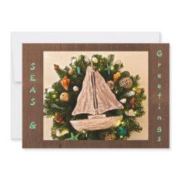 Small Tropical Coastal Seas & Greetings Beach Christmas Holiday Invitations Front View