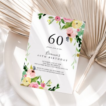 tropical colorful fall floral 60th birthday party invitation