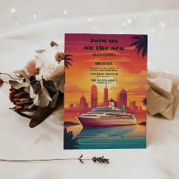 Small Tropical Cruise Ship Destination Wedding Invitation Front View