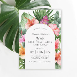 Small Tropical Floral 30th Birthday Party And Luau Invitation Front View