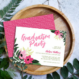 Small Tropical Floral Graduation Party Invitation Front View