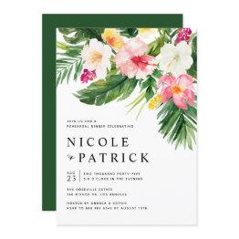 Small Tropical Flowers And Greenery Rehearsal Dinner Invitation Front View