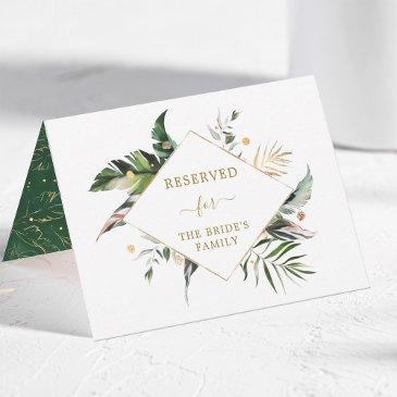 tropical foliage gold wedding reserved tent sign