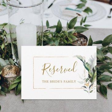 tropical foliage wedding gold green reserved sign