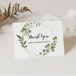 Small Tropical Green Leaves Bridal Shower Thank You Invitations Front View