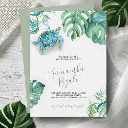 Small Tropical Green Leaves Sea Turtle Baby Shower Front View