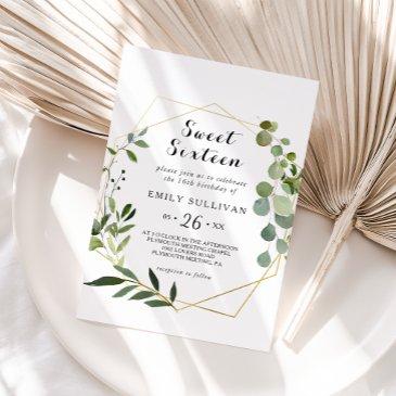 tropical green leaves sweet sixteen birthday party invitation