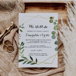Small Tropical Green Leaves Vow Renewal Invitation Front View
