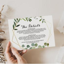 Small Tropical Green Leaves Wedding Details Insert Card Front View